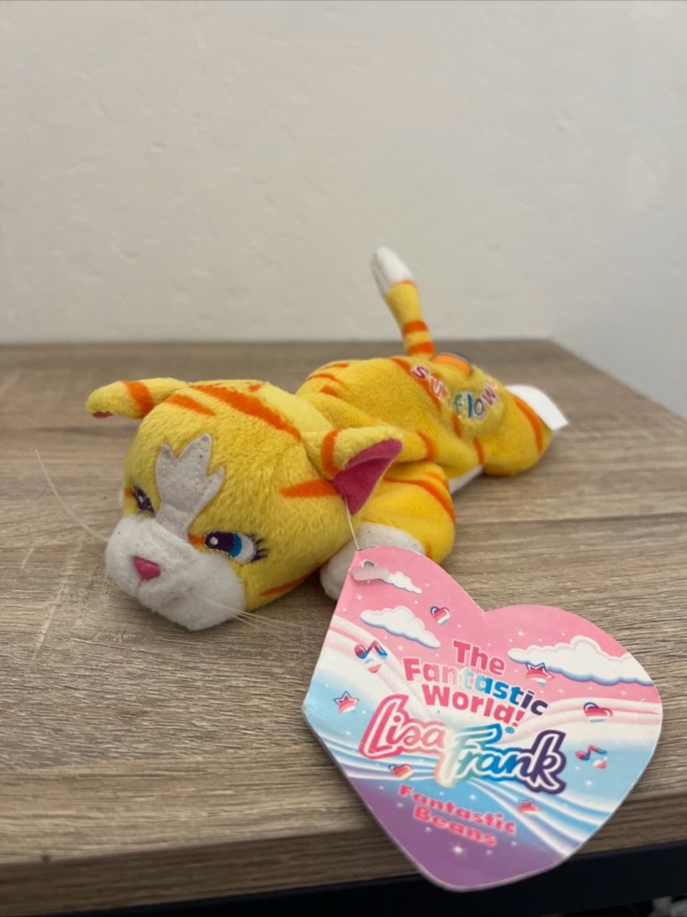NWT Lisa Frank Cat Kitten Sunflower Yellow Plush Beanie Vintage w/ Tag 8” - Picture 8 of 11